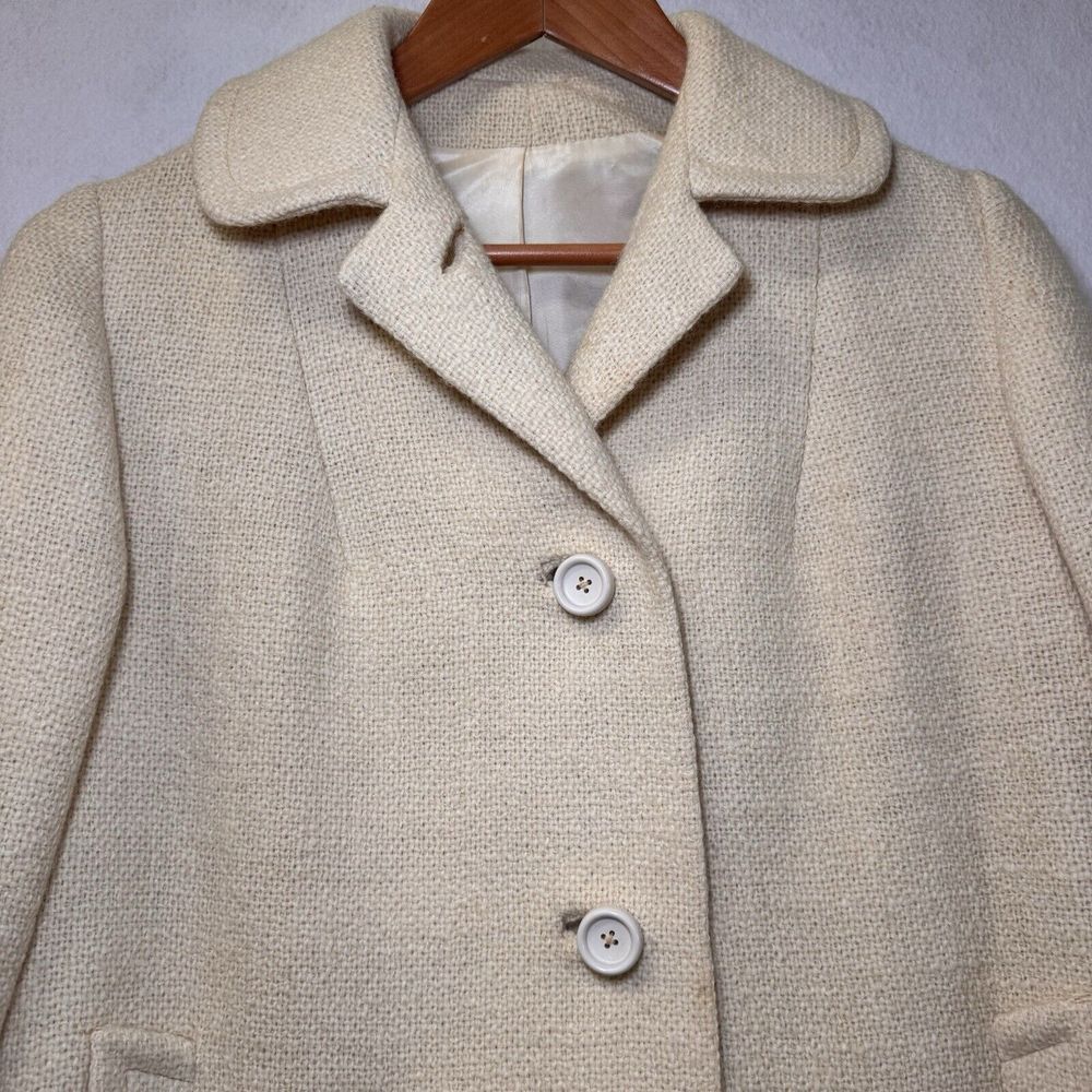 Vintage ILGWU 1960-70 Winter White Tweed Swing Coat Ladies 21" Bust 40" Length - Picture 3 of 16